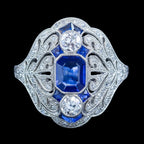 Art Deco Style Sapphire Diamond Cocktail Ring 0.98ct Blue Sapphire 
