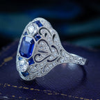 Art Deco Style Sapphire Diamond Cocktail Ring 0.98ct Blue Sapphire 