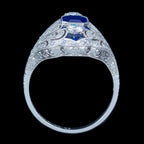 Art Deco Style Sapphire Diamond Cocktail Ring 0.98ct Blue Sapphire 