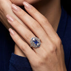 Art Deco Style Sapphire Diamond Cocktail Ring 0.98ct Blue Sapphire 