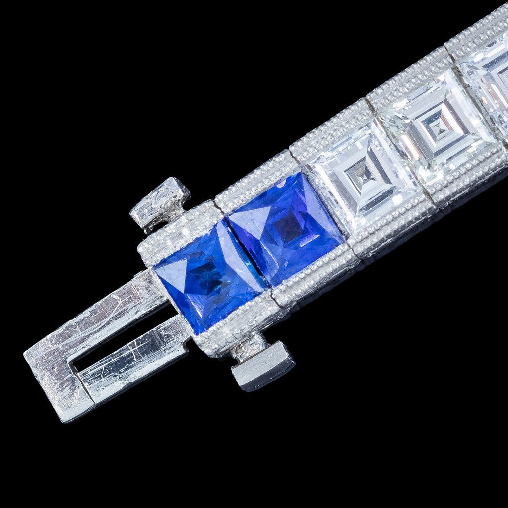 Art Deco Style Sapphire Diamond Line Bracelet Platinum 4.5ct Blue Sapphire 