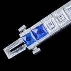 Art Deco Style Sapphire Diamond Line Bracelet Platinum 4.5ct Blue Sapphire 