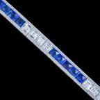 Art Deco Style Sapphire Diamond Line Bracelet Platinum 4.5ct Blue Sapphire 