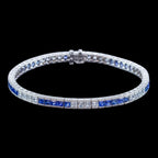 Art Deco Style Sapphire Diamond Line Bracelet Platinum 4.5ct Blue Sapphire 