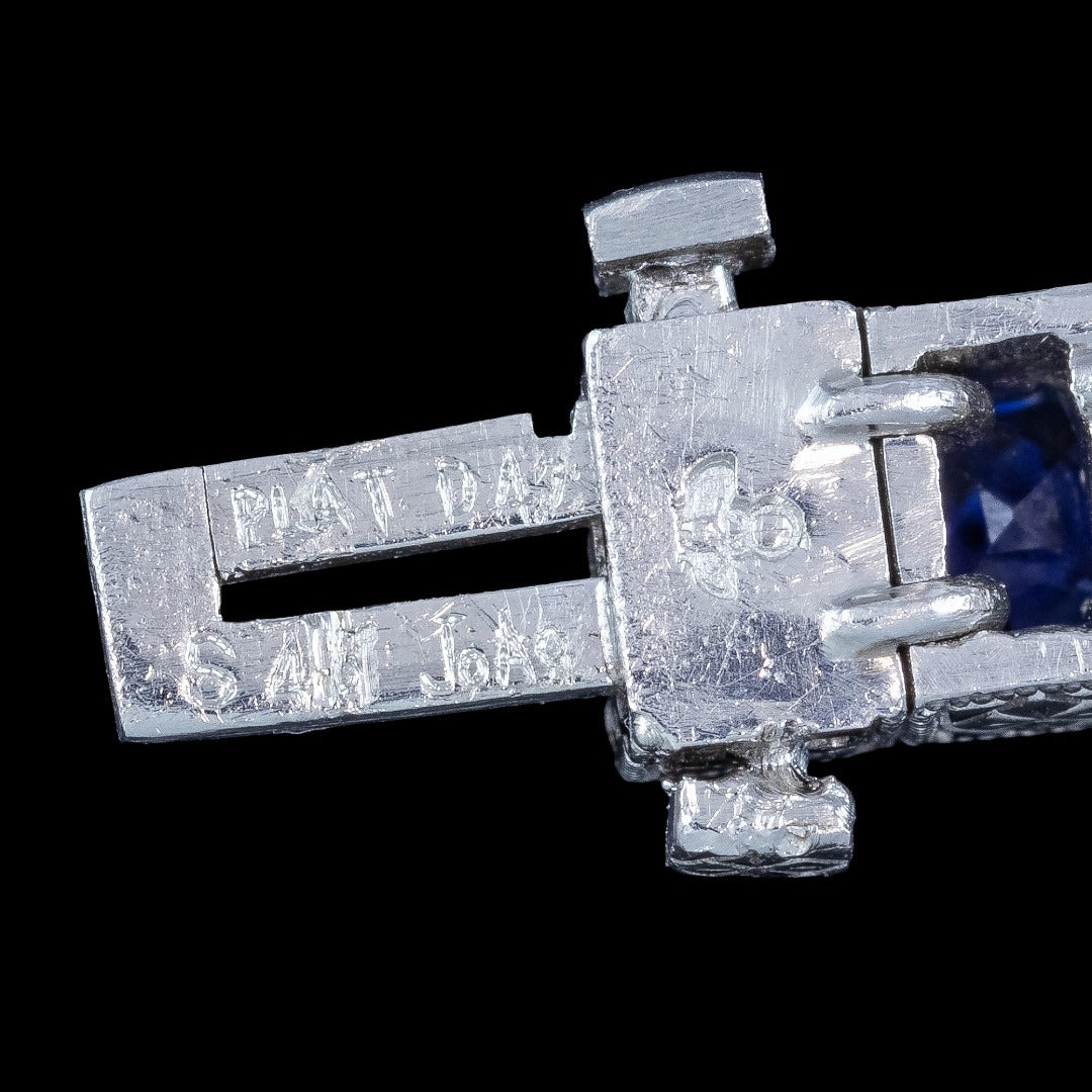 Art Deco Style Sapphire Diamond Line Bracelet Platinum 4.5ct Blue Sapphire 