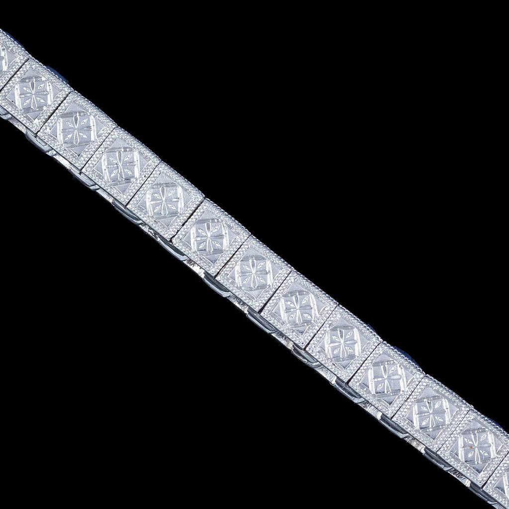 Art Deco Style Sapphire Diamond Line Bracelet Platinum 4.5ct Blue Sapphire 