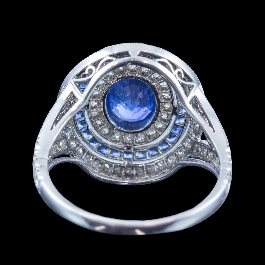 Art Deco Style Sapphire Diamond Cluster Cocktail Ring 1.6ct Of Sapphire