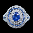 Art Deco Style Sapphire Diamond Cluster Cocktail Ring 1.6ct Of Sapphire