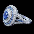 Art Deco Style Sapphire Diamond Cluster Cocktail Ring 1.6ct Of Sapphire