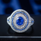 Art Deco Style Sapphire Diamond Cluster Cocktail Ring 1.6ct Of Sapphire