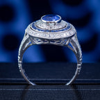 Art Deco Style Sapphire Diamond Cluster Cocktail Ring 1.6ct Of Sapphire
