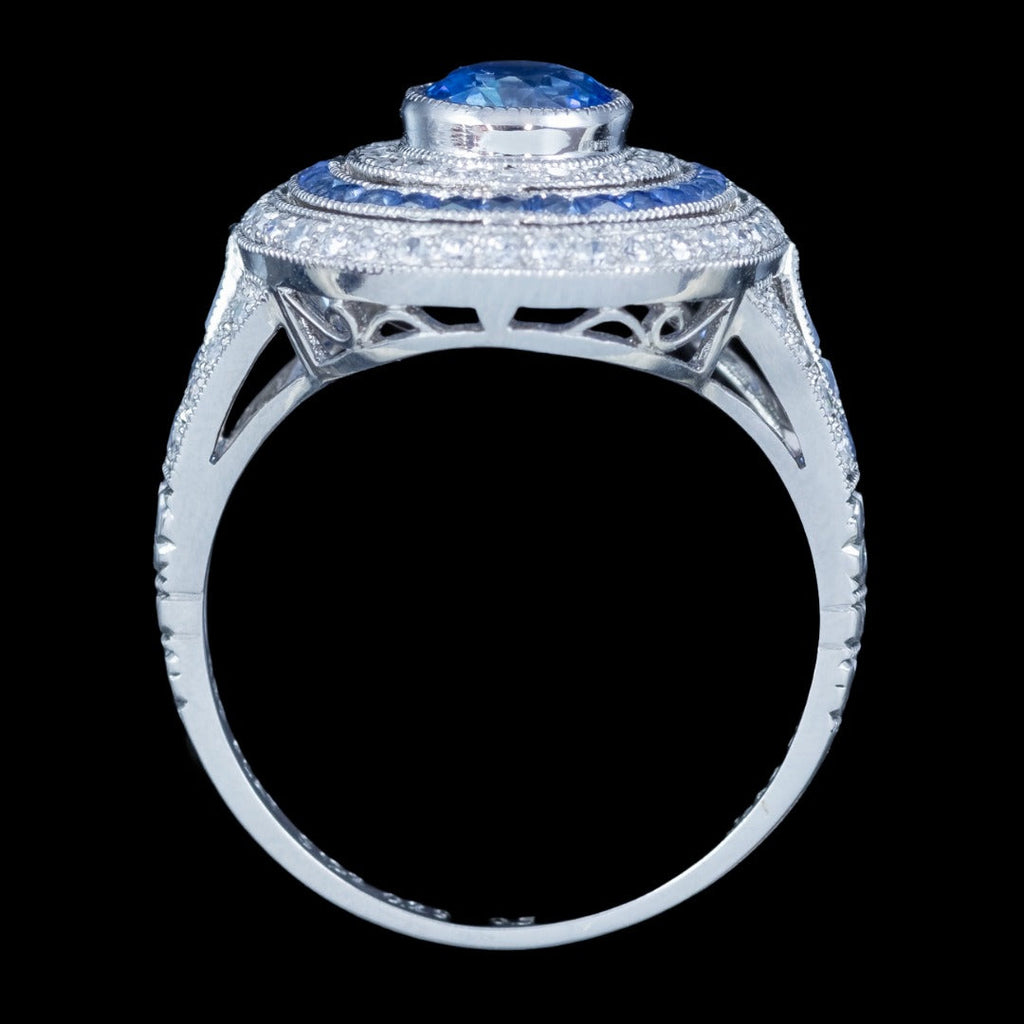 Art Deco Style Sapphire Diamond Cluster Cocktail Ring 1.6ct Of Sapphire
