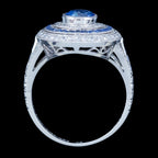 Art Deco Style Sapphire Diamond Cluster Cocktail Ring 1.6ct Of Sapphire