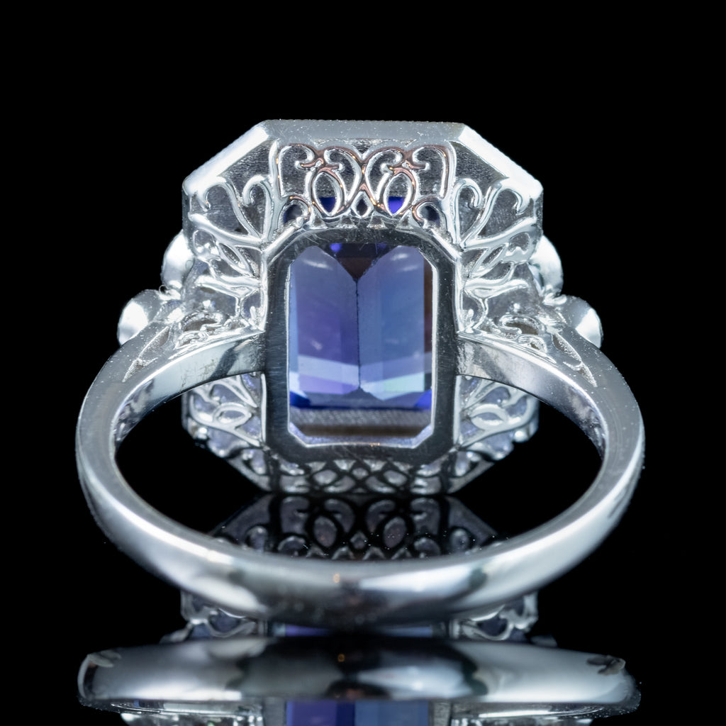 Art Deco Style Tanzanite Diamond Cluster Ring 3.55ct Tanzanite 