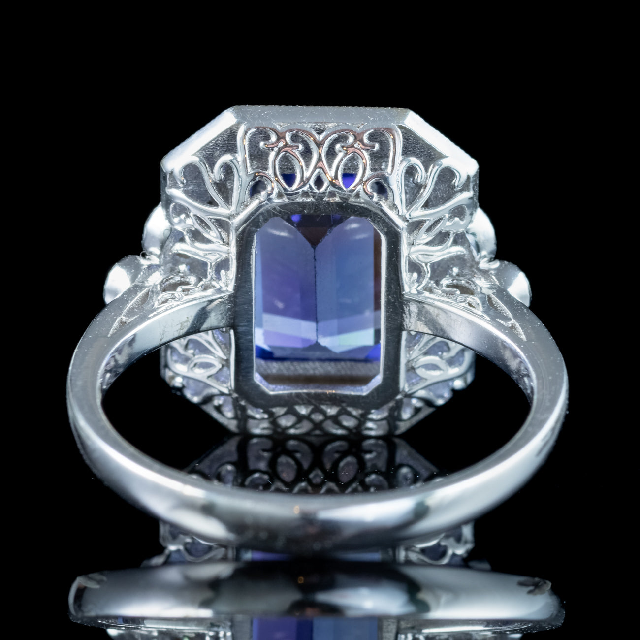 Art Deco Style Tanzanite Diamond Cluster Ring 3.55ct Tanzanite 