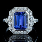 Art Deco Style Tanzanite Diamond Cluster Ring 3.55ct Tanzanite 