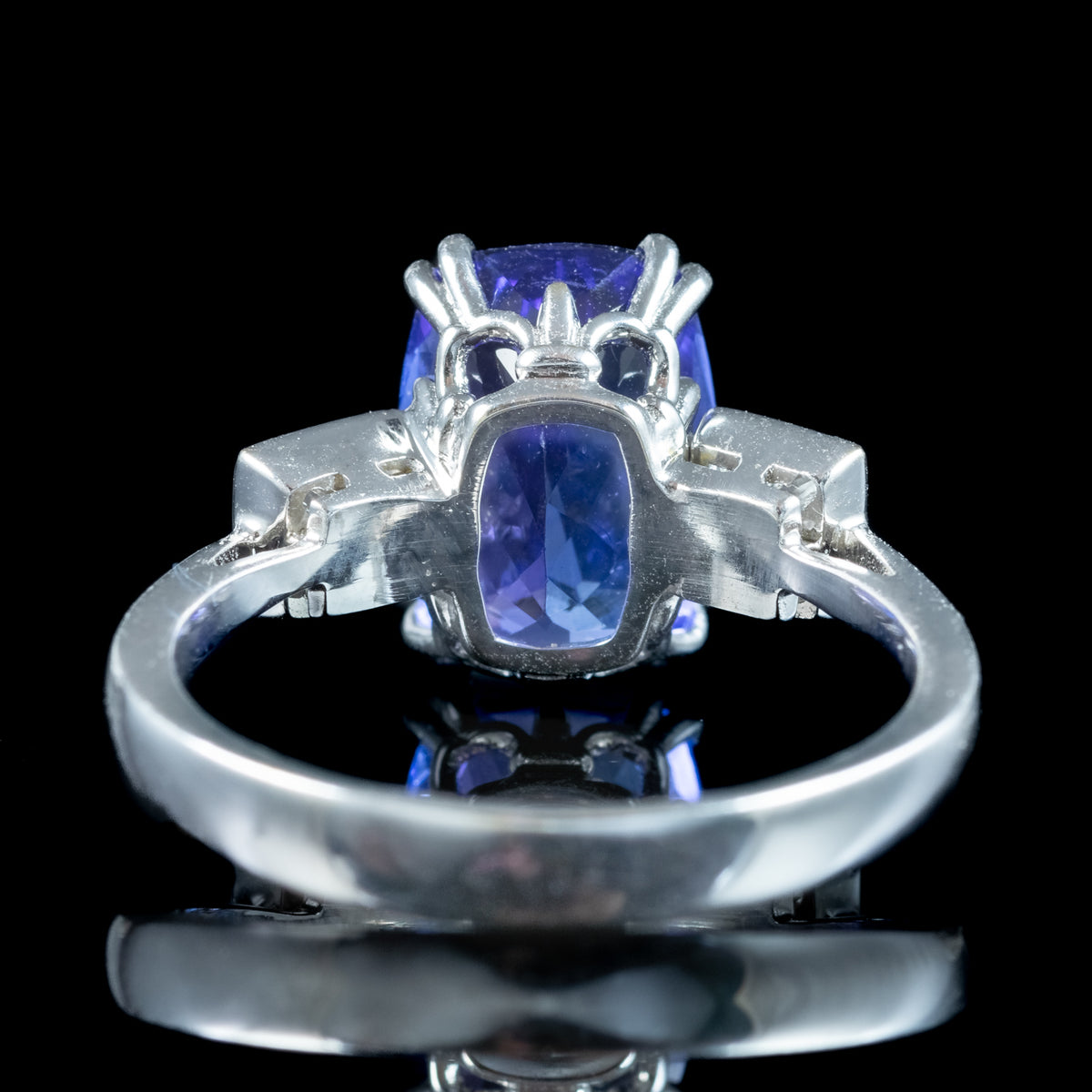 Art Deco Style Tanzanite Diamond Trilogy Ring 4.29ct Tanzanite 
