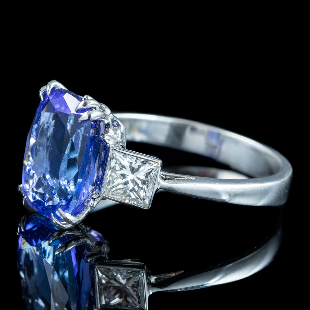 Art Deco Style Tanzanite Diamond Trilogy Ring 4.29ct Tanzanite 