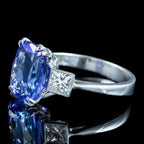Art Deco Style Tanzanite Diamond Trilogy Ring 4.29ct Tanzanite 
