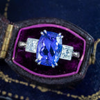 Art Deco Style Tanzanite Diamond Trilogy Ring 4.29ct Tanzanite 