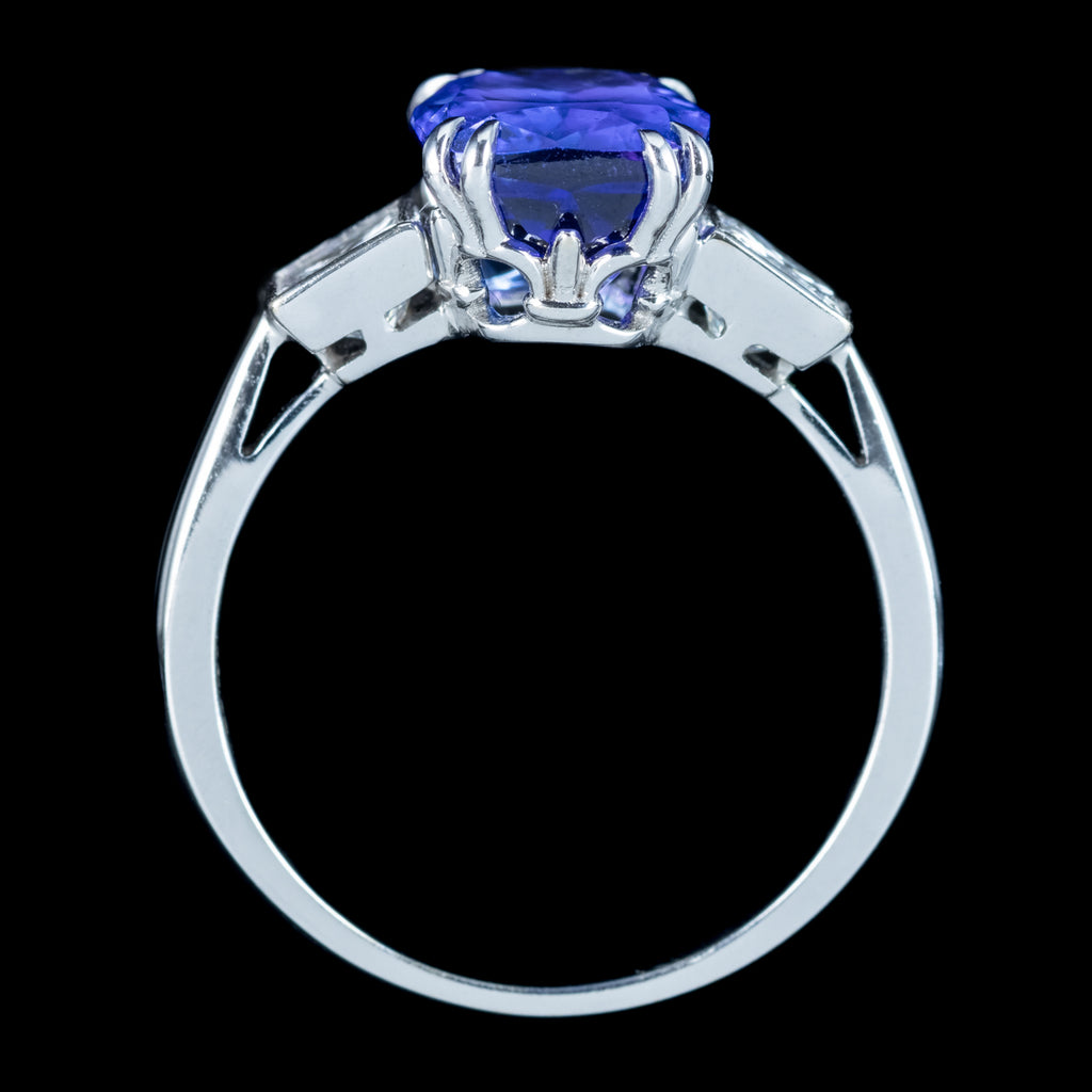 Art Deco Style Tanzanite Diamond Trilogy Ring 4.29ct Tanzanite 