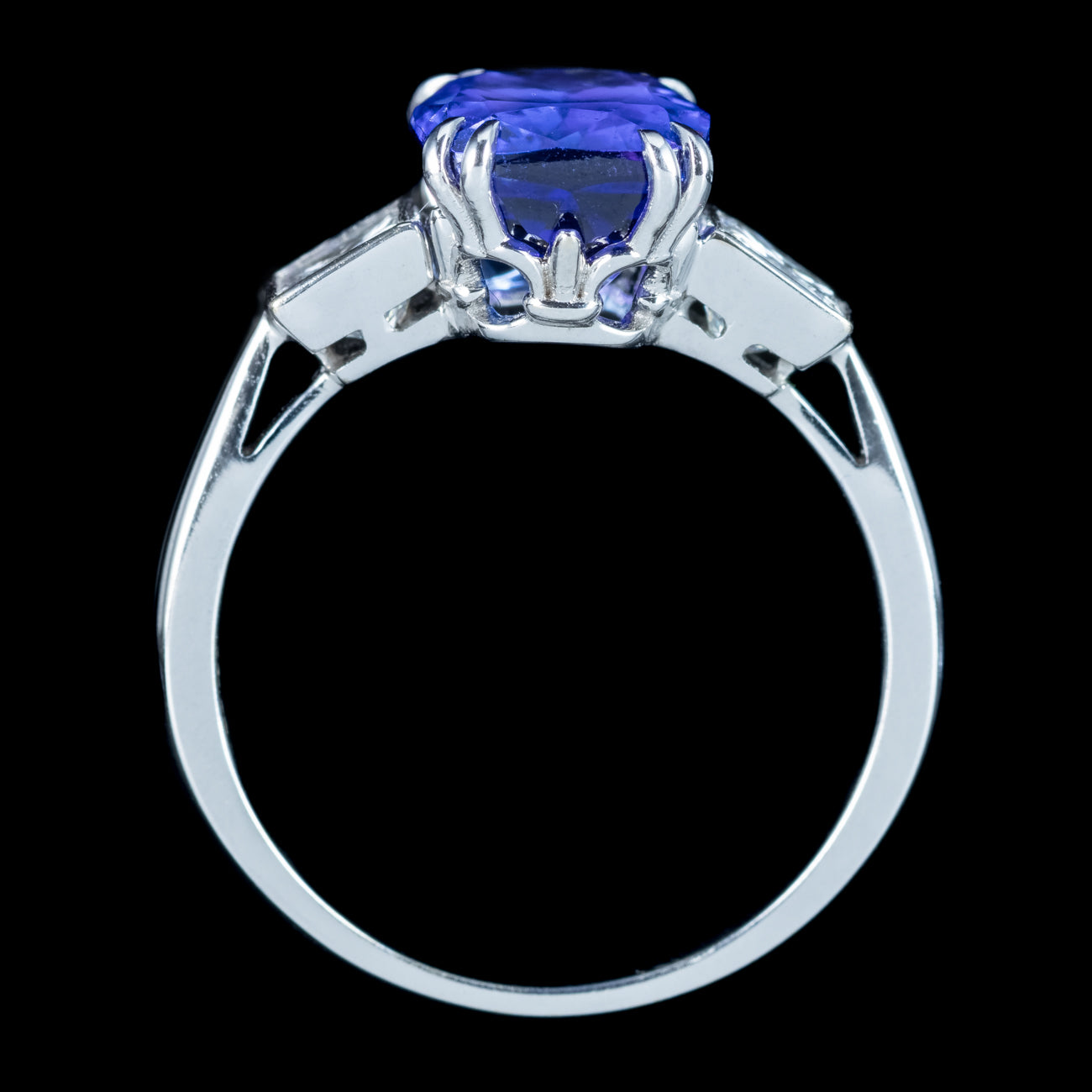 Art Deco Style Tanzanite Diamond Trilogy Ring 4.29ct Tanzanite 