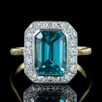 Art Deco Zircon Diamond Ring 5ct Blue Zircon 
