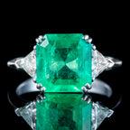 Art Deco Style Emerald Diamond Trilogy Ring 3.5ct Emerald