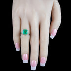 Art Deco Style Emerald Diamond Trilogy Ring 3.5ct Emerald