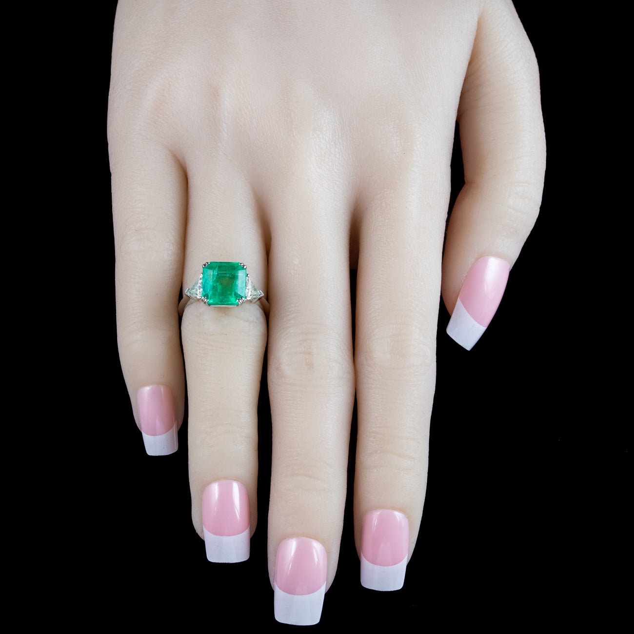 Art Deco Style Emerald Diamond Trilogy Ring 3.5ct Emerald