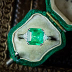 Art Deco Style Emerald Diamond Trilogy Ring 3.5ct Emerald