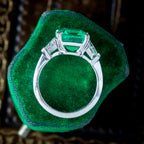 Art Deco Style Emerald Diamond Trilogy Ring 3.5ct Emerald