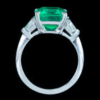 Art Deco Style Emerald Diamond Trilogy Ring 3.5ct Emerald