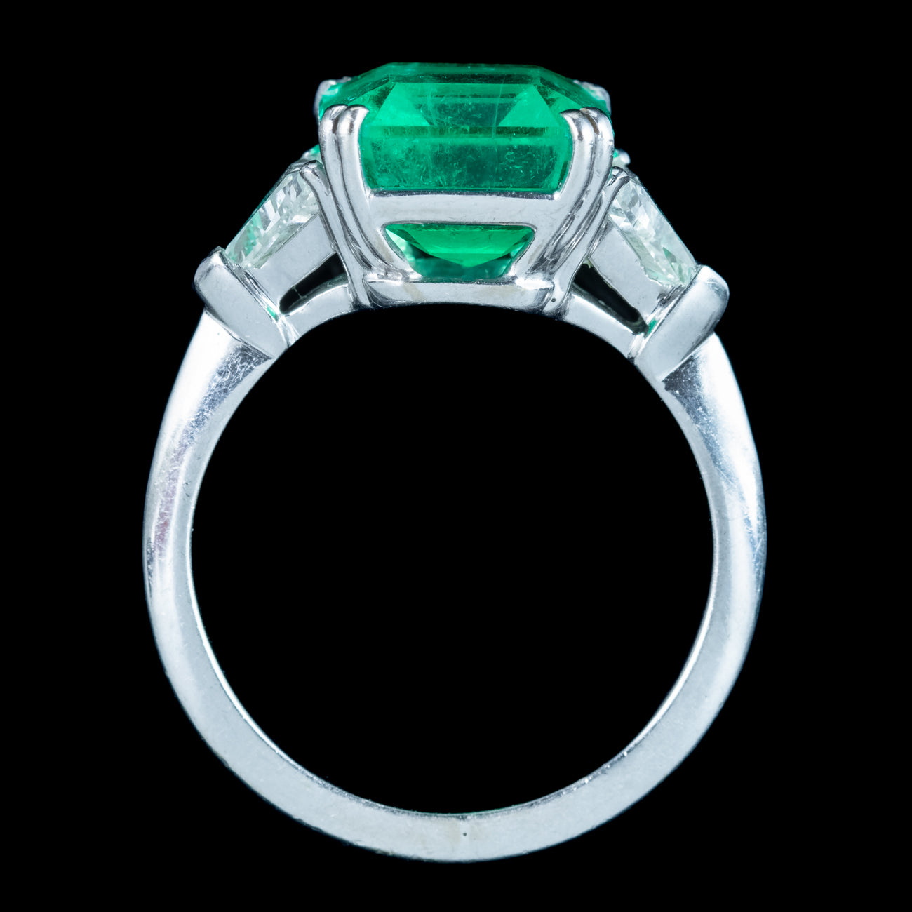 Art Deco Style Emerald Diamond Trilogy Ring 3.5ct Emerald