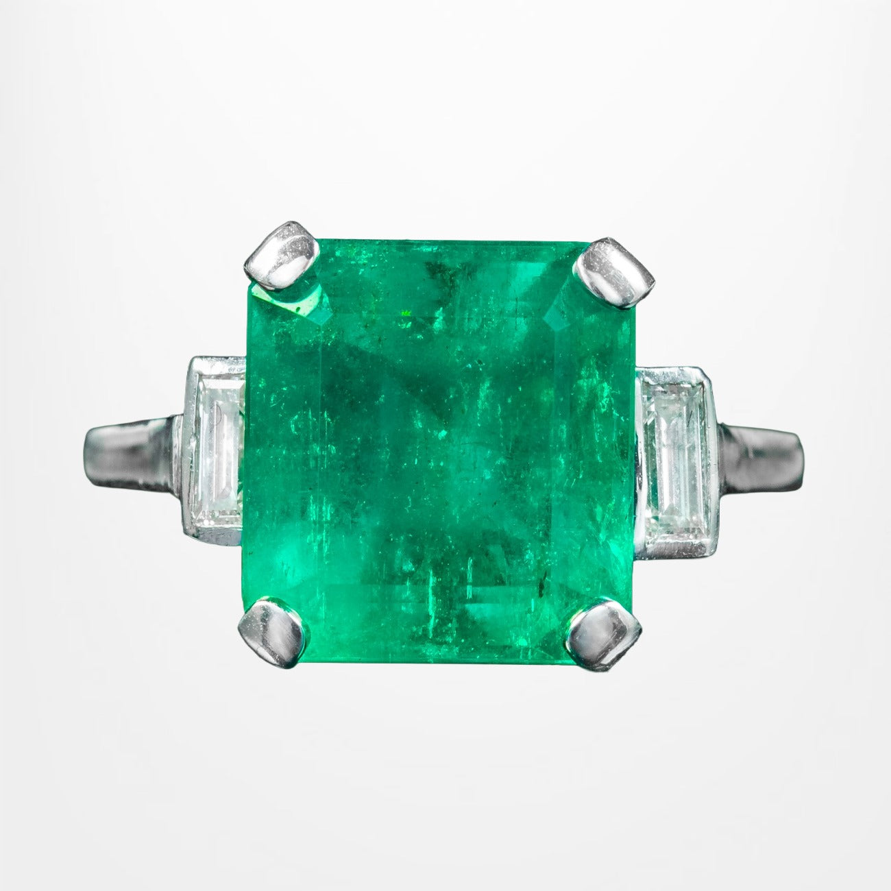 Art Deco Emerald Diamond Trilogy Ring 7.24ct Colombian Emerald With Cert Main image