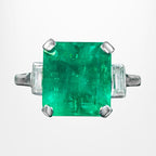 Art Deco Emerald Diamond Trilogy Ring 7.24ct Colombian Emerald With Cert
