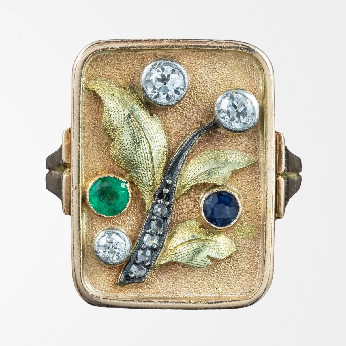 Art Deco Floral Cocktail Ring Diamond Emerald Sapphire Main image