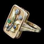 Art Deco Floral Cocktail Ring Diamond Emerald Sapphire 