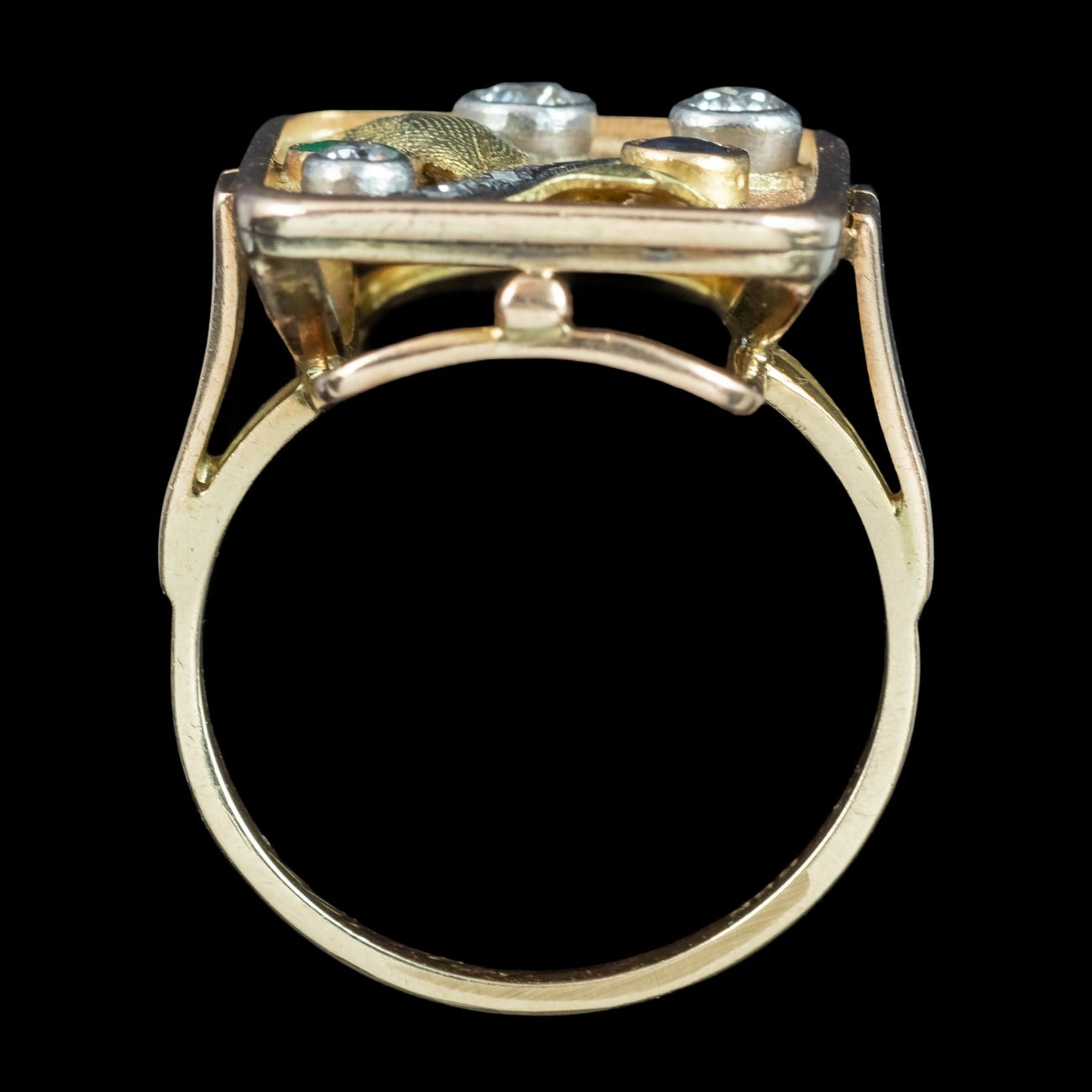 Art Deco Floral Cocktail Ring Diamond Emerald Sapphire 