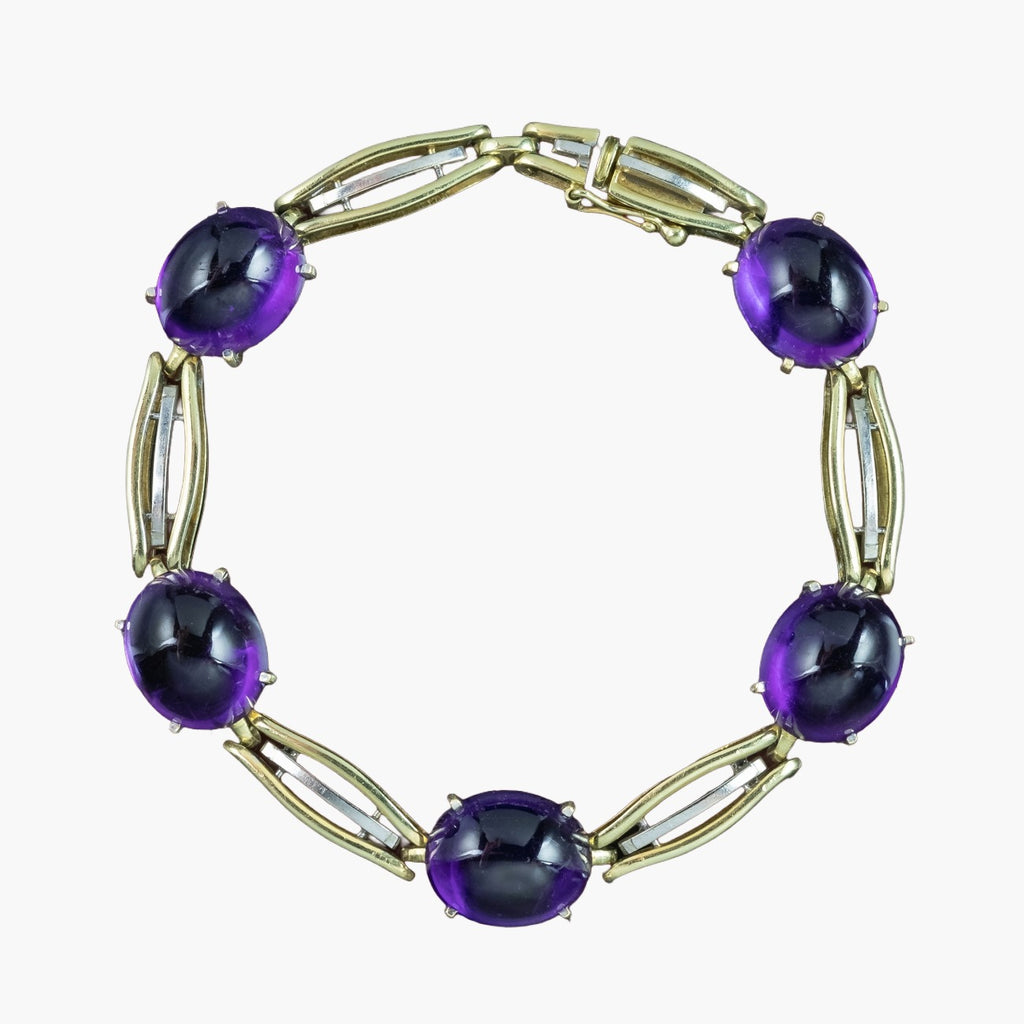 Art Deco Cabochon Amethyst Bracelet 14ct Gold