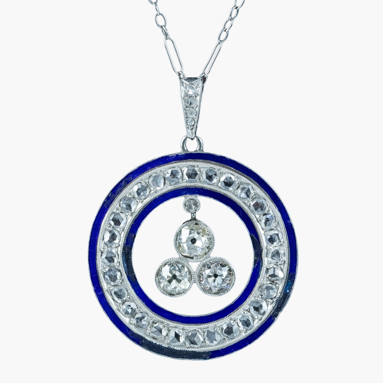 Art Deco Diamond Enamel Pendant Necklace Platinum 2.5ct Diamond Main image