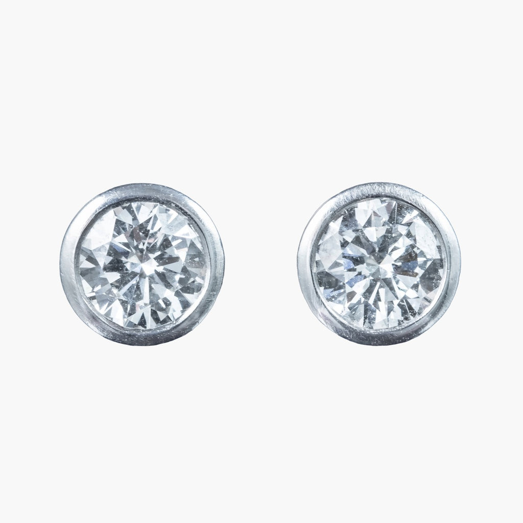 Art Deco Diamond Solitaire Stud Earrings 18ct Gold 1.2ct Total