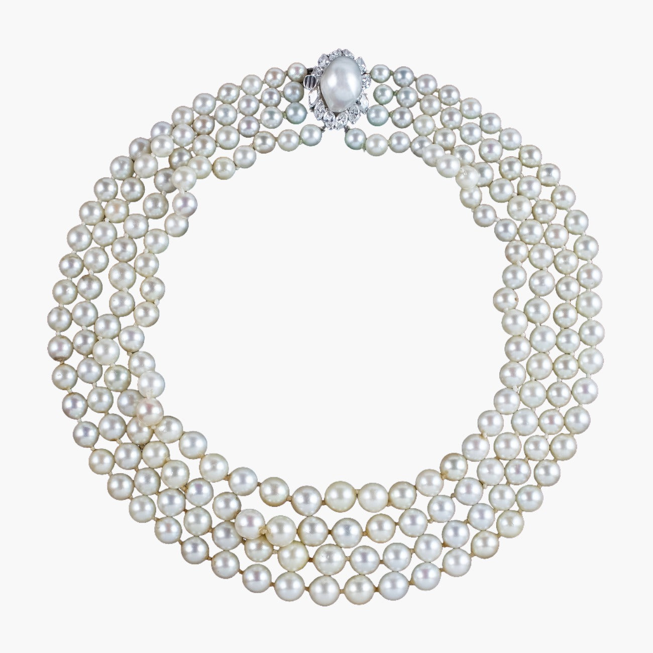 Art Deco Four Strand Pearl Necklace With Pearl Diamond Clasp Main image