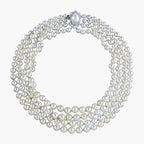 Art Deco Four Strand Pearl Necklace With Pearl Diamond Clasp