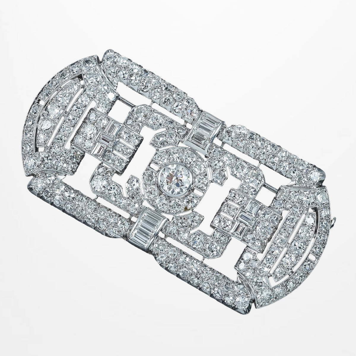 Art Deco French Diamond Brooch 18ct Gold 11ct Total With Box Main image