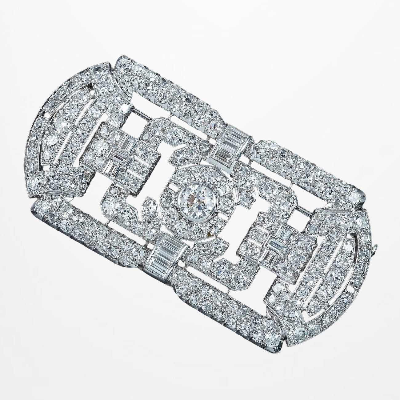 Art Deco French Diamond Brooch 18ct Gold 11ct Total With Box