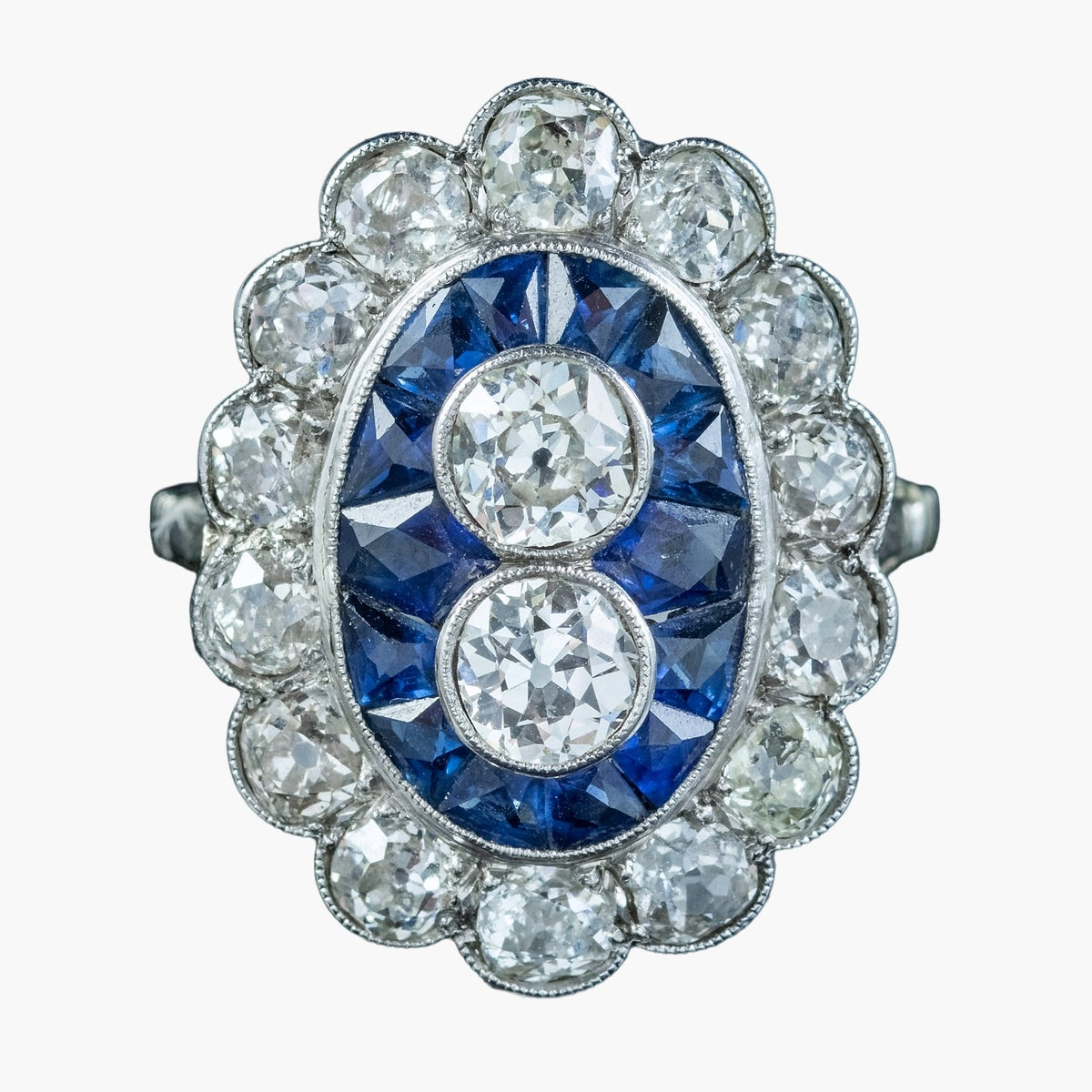 Art Deco French Sapphire Diamond Ring 3.20Ct Of Diamond Circa 1920 Boxed
