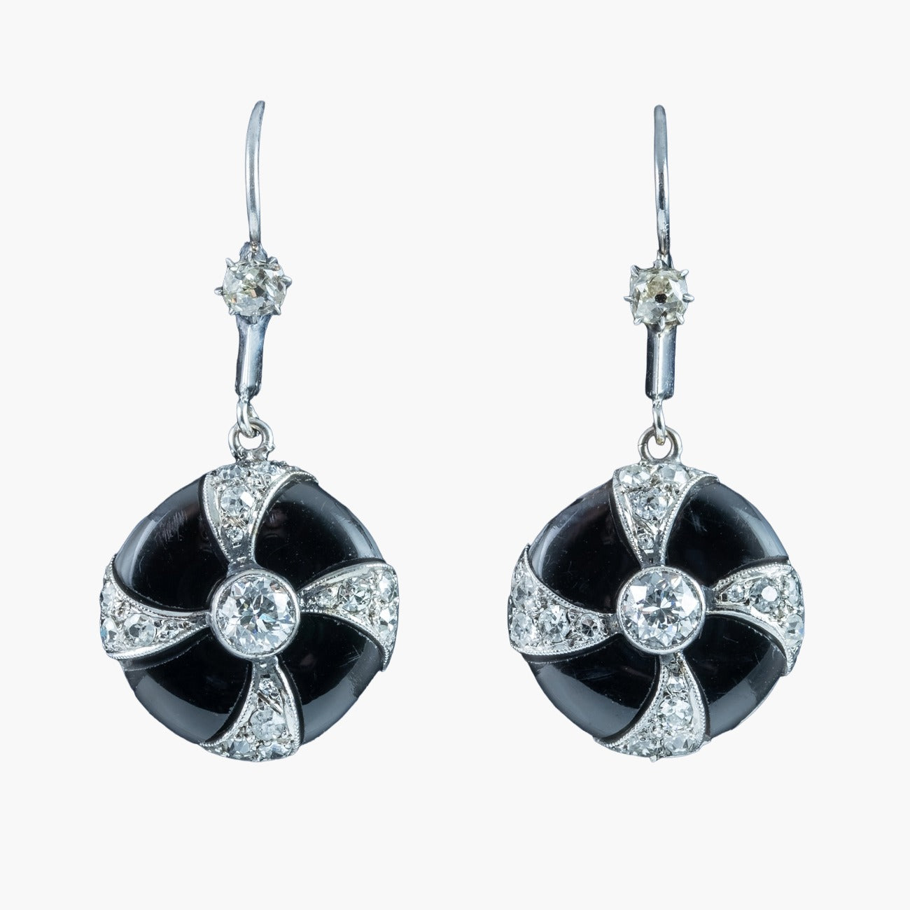 Art Deco Onyx Diamond Drop Earrings Platinum Main image