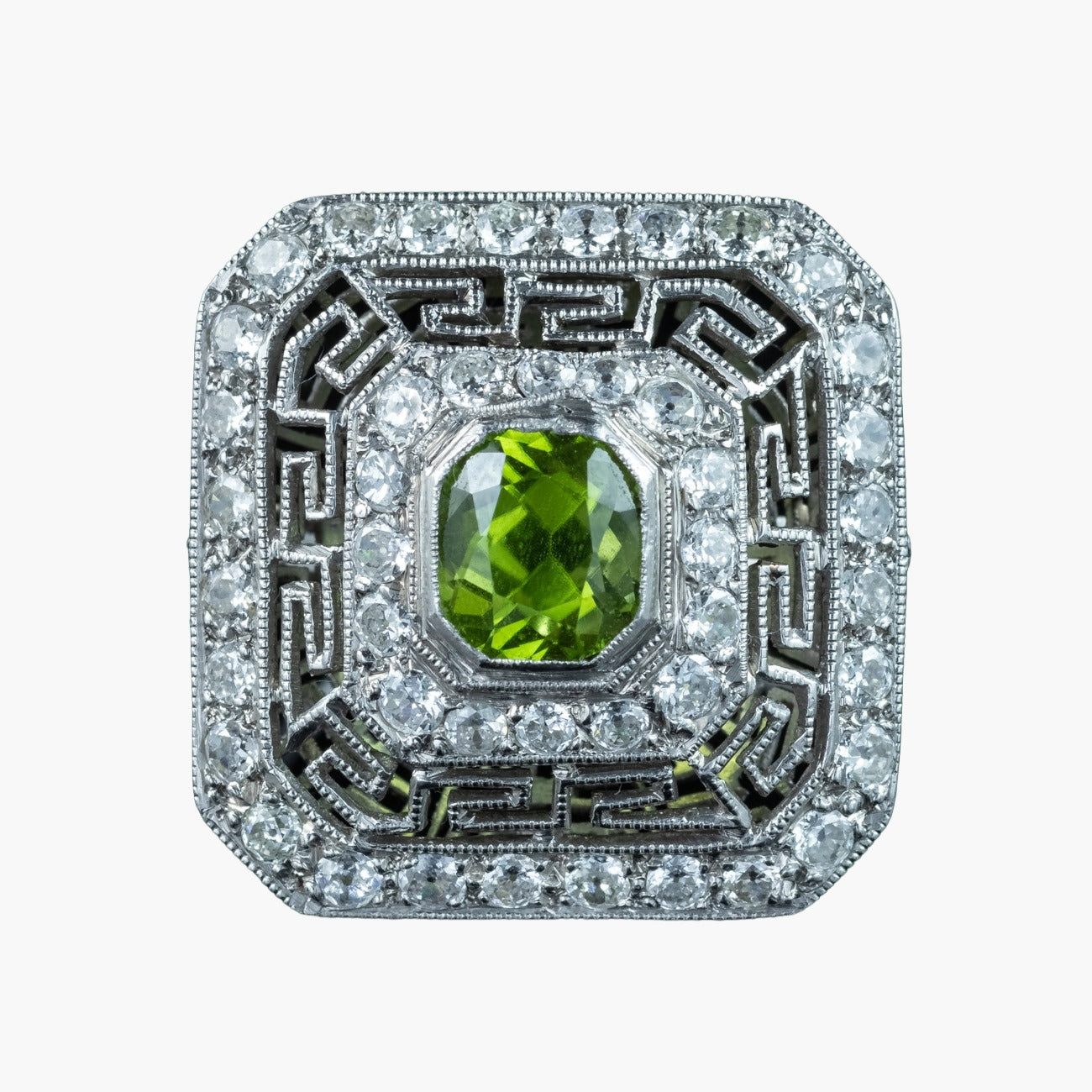 Art Deco Peridot Diamond Cluster Cocktail Ring Main image