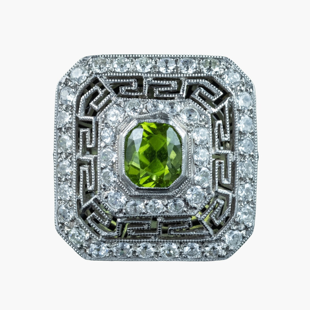 Art Deco Peridot Diamond Cluster Cocktail Ring